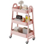 Space Saving 3-Tier Rolling Utility Trolley, Metal Storage Rack for Kitchen Bedroom Organization