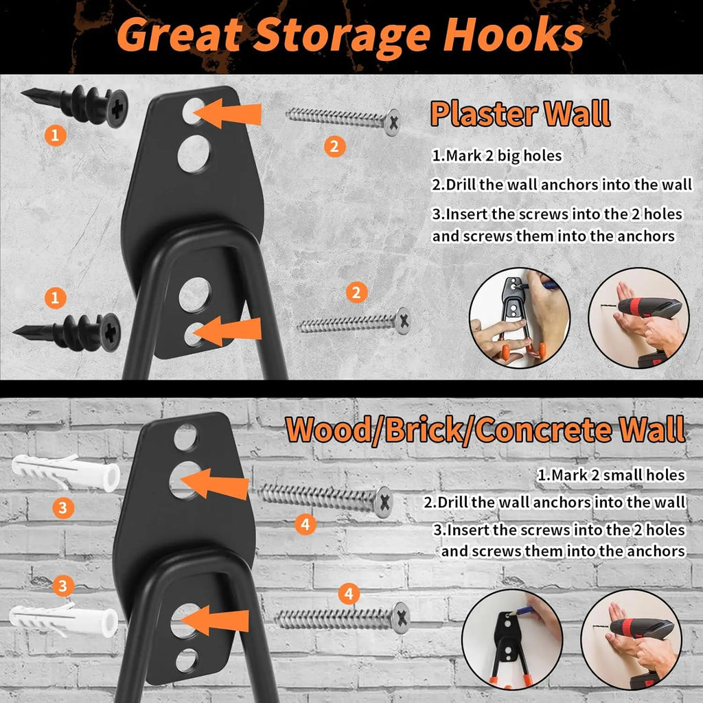 Assorted Heavy Steel Garage Hooks, Space Saving Tool Storage Accessories for Men