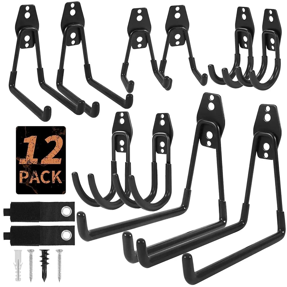 Assorted Heavy Steel Garage Hooks, Space Saving Tool Storage Accessories for Men