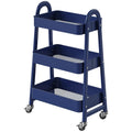 Space Saving 3-Tier Rolling Utility Trolley, Metal Storage Rack for Kitchen Bedroom Organization