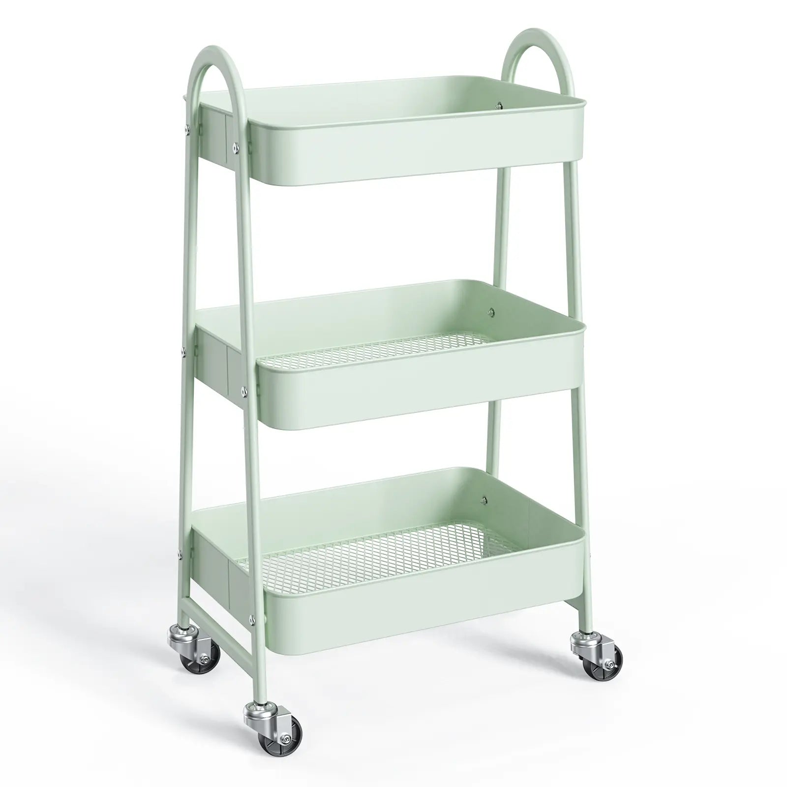 Space Saving 3-Tier Rolling Utility Trolley, Metal Storage Rack for Kitchen Bedroom Organization