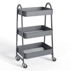 Space Saving 3-Tier Rolling Utility Trolley, Metal Storage Rack for Kitchen Bedroom Organization
