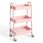 Space Saving 3-Tier Rolling Utility Trolley, Metal Storage Rack for Kitchen Bedroom Organization