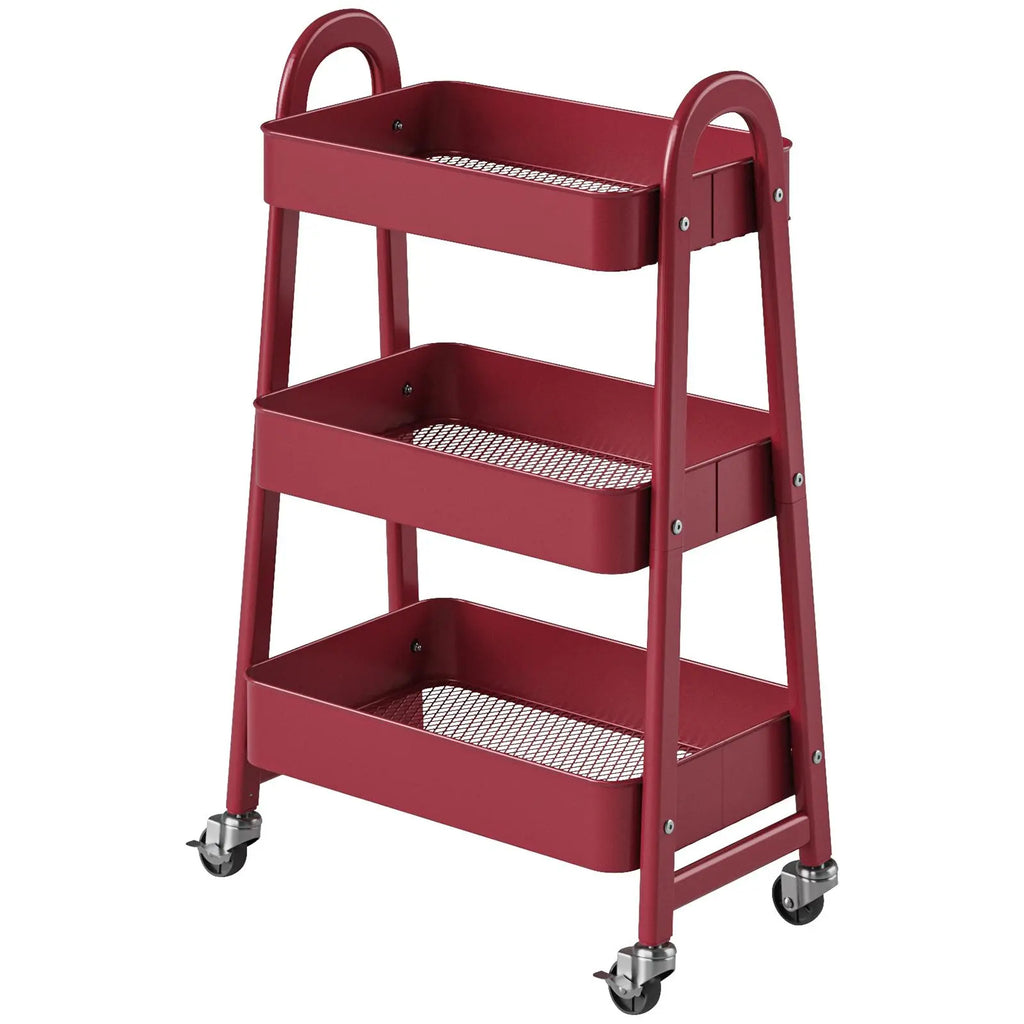 Space Saving 3-Tier Rolling Utility Trolley, Metal Storage Rack for Kitchen Bedroom Organization