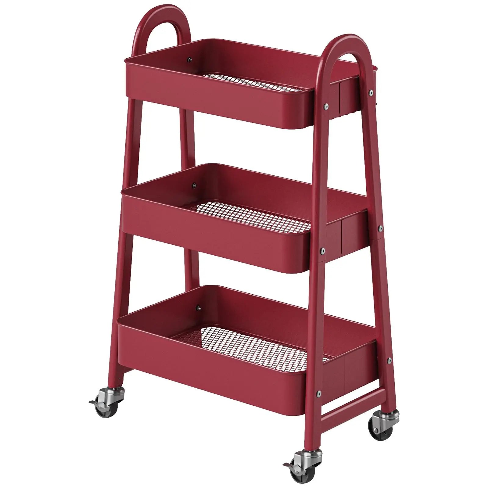 Space Saving 3-Tier Rolling Utility Trolley, Metal Storage Rack for Kitchen Bedroom Organization
