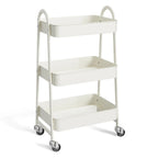Space Saving 3-Tier Rolling Utility Trolley, Metal Storage Rack for Kitchen Bedroom Organization