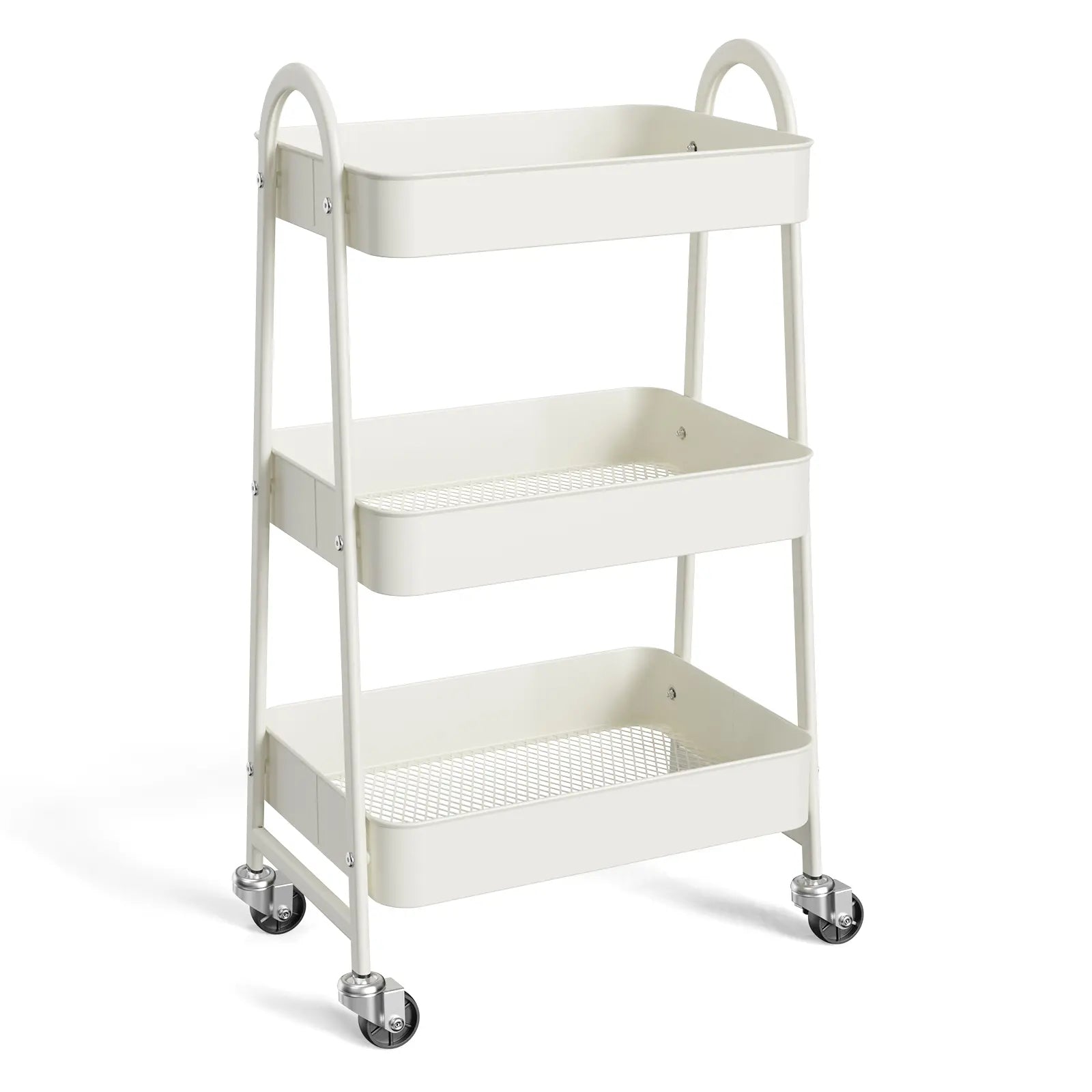 Space Saving 3-Tier Rolling Utility Trolley, Metal Storage Rack for Kitchen Bedroom Organization